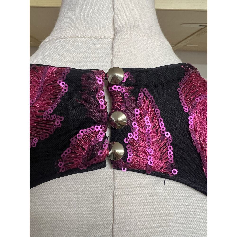 Guess Mini Dress Size 4 Fuschia Floral Sequins Embroidered Open Back Club Party - Picture 4 of 10